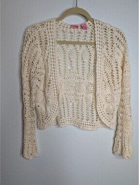Y2K MOST Cream Crochet Open-Front Cardigan Women’s Medium